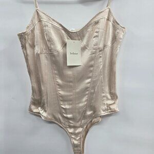 Bohme Cerelia Champagne Creme Ruching Bodysuit Size Large